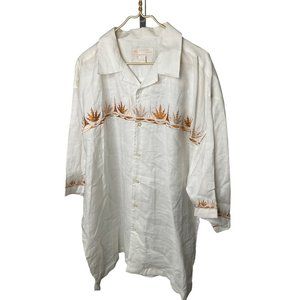 3xl Brock Jeans Beige Embroidered Leaf Linen Shirt Mens